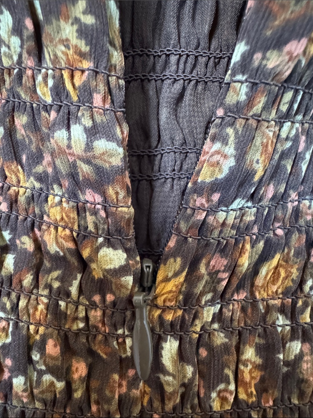 Madewell Brown Floral Smocked Peplum Blouse - Picture 4 of 4